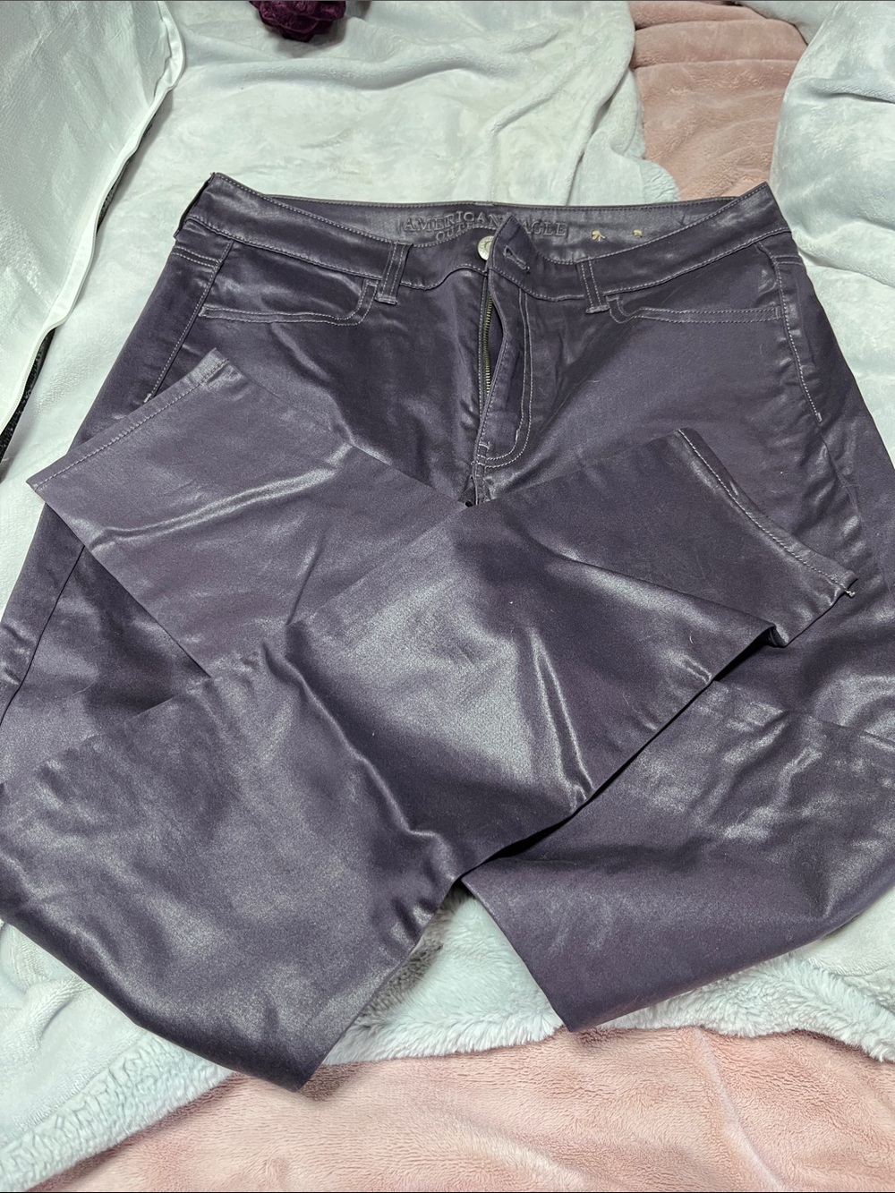 American Eagle Outfitters Metallic Plum Coated Skinny Jeans